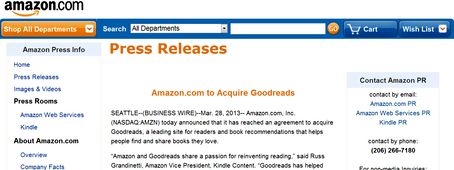 Amazon  Press Release Goodreads