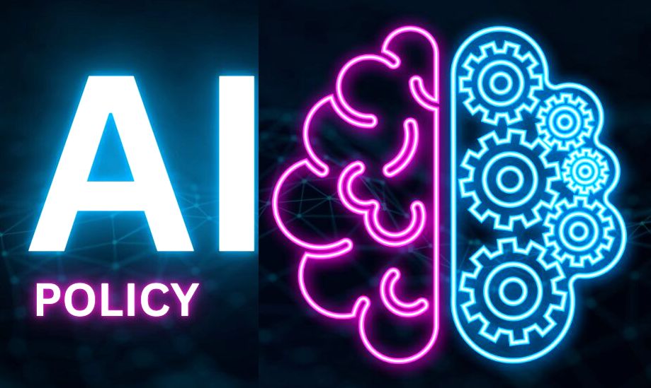 Graphic showing the text "AI policy" and abstract graphics