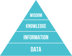 The knowledge pyramid -- data becomes info becomes knowledge, which, sometimes, becomes wisdom